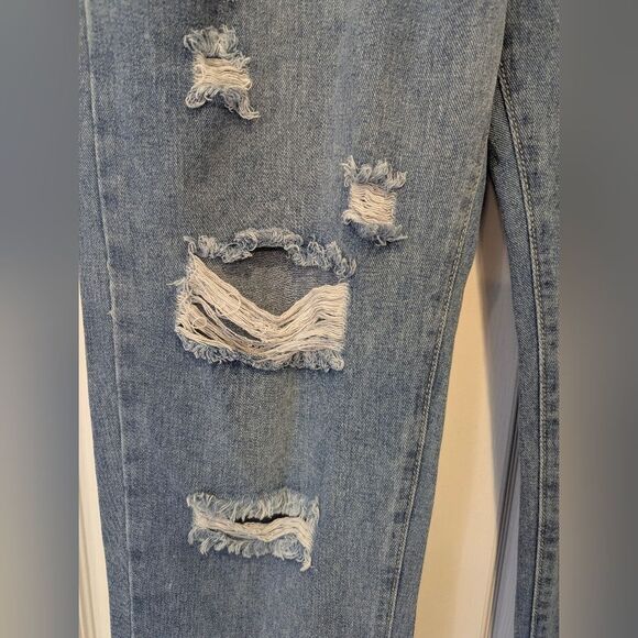 NWT Coeur De Vague Women's Distressed High Waisted Blue Zip Jeans Ripped Size M - Picture 3 of 9